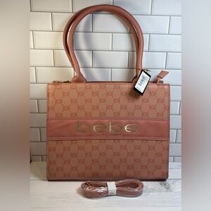 bebe Serena Monogram Pink Signature Tote with Gold Logo